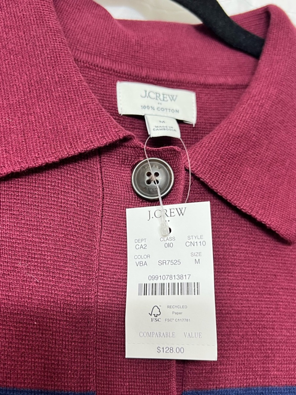 J.Crew Striped Cotton Sweater Cardigan Red Blue Collared Button Front Medium NWT - Picture 8 of 13